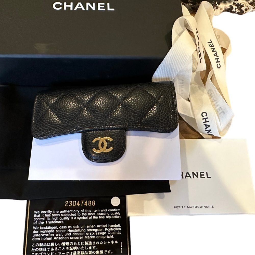 🎉2xHP ‼️CHANEL Flap Card Case- gold HW Black caviar EUC - Picture 10 of 13